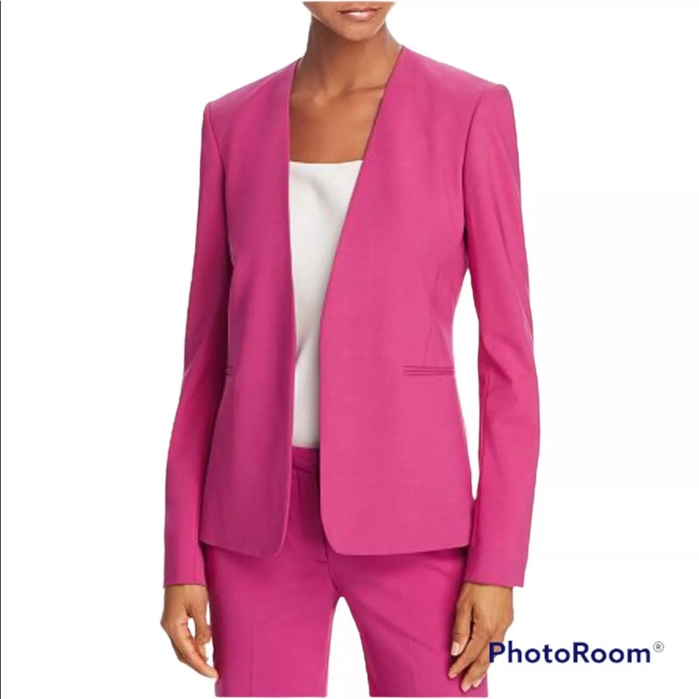 BNWT Theory Isita Virgin Wool Suit Separate Open-Front Blazer Fuchsia 6 $425